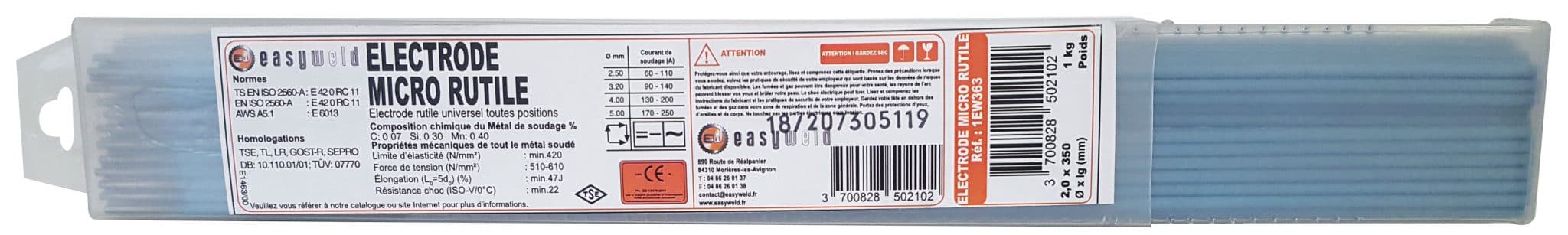 ELECTRODE MICRO RUTILE 2.5x350 1KG 56 pcs Condition de vente : 1