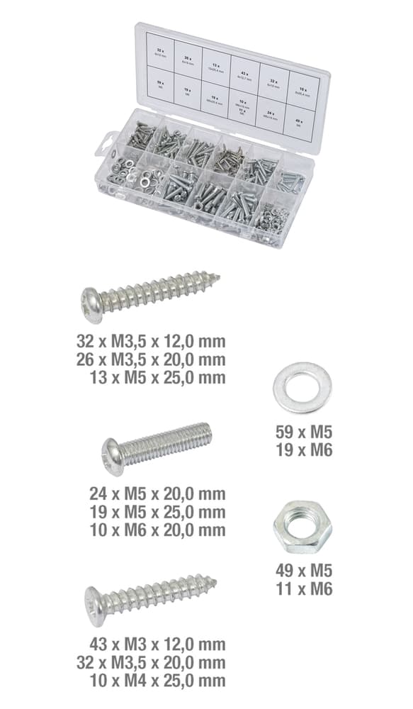 Assortiment de vis pour métal et bois. de rondelles et d'écrous. 347 pcs