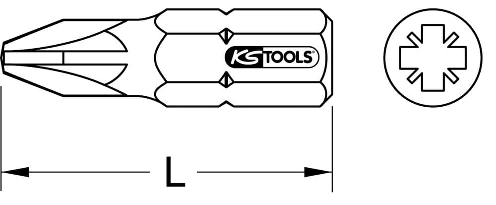 Embout de vissage POZIDRIV®. L.30 mm - Entraînement 10 mm - PZ1