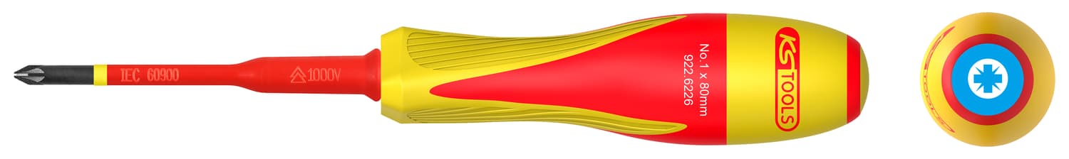 Tournevis POZIDRIV® bi-matière isolé 1000V. PZ1 pour borniers électriques