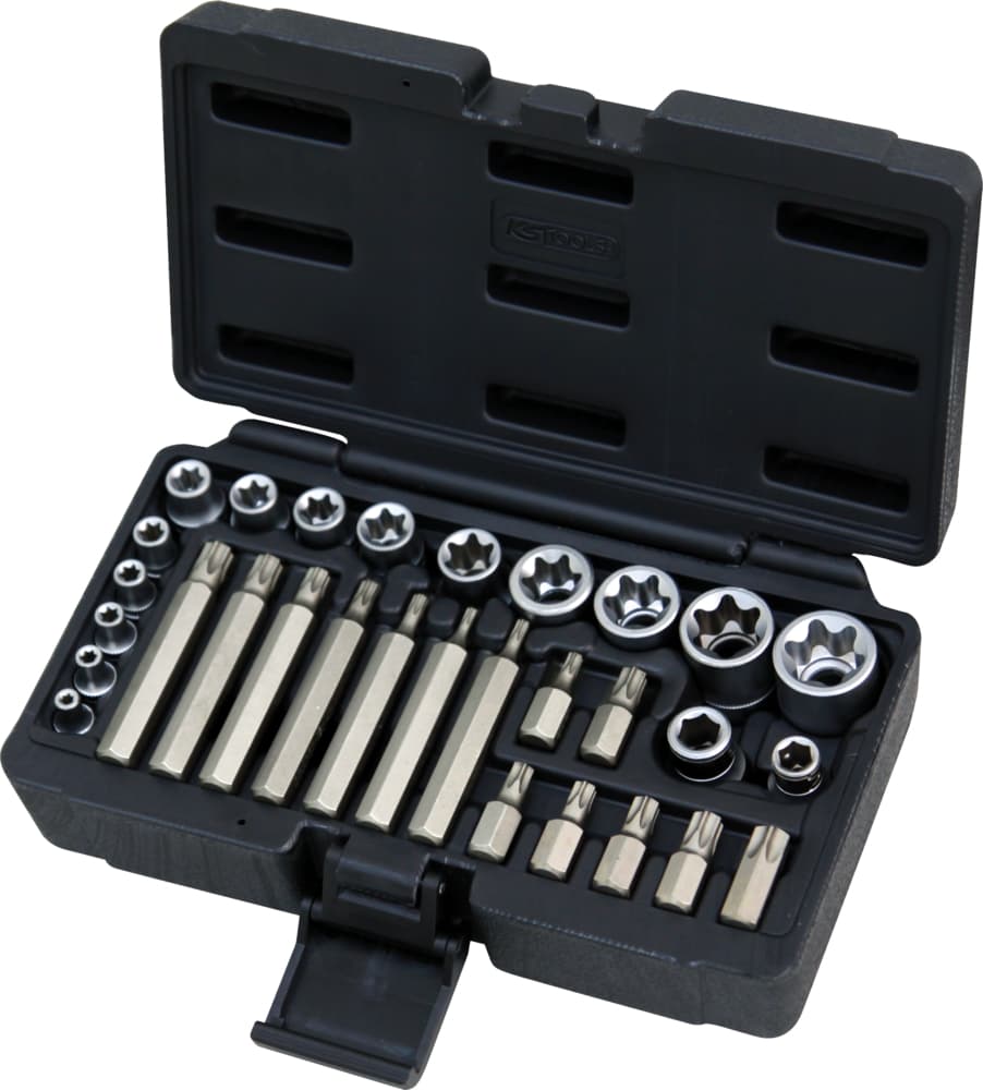 Coffret de douilles et douilles tournevis TORX®. 1-4'' - 3-8'' - 1-2''. 30 pièce