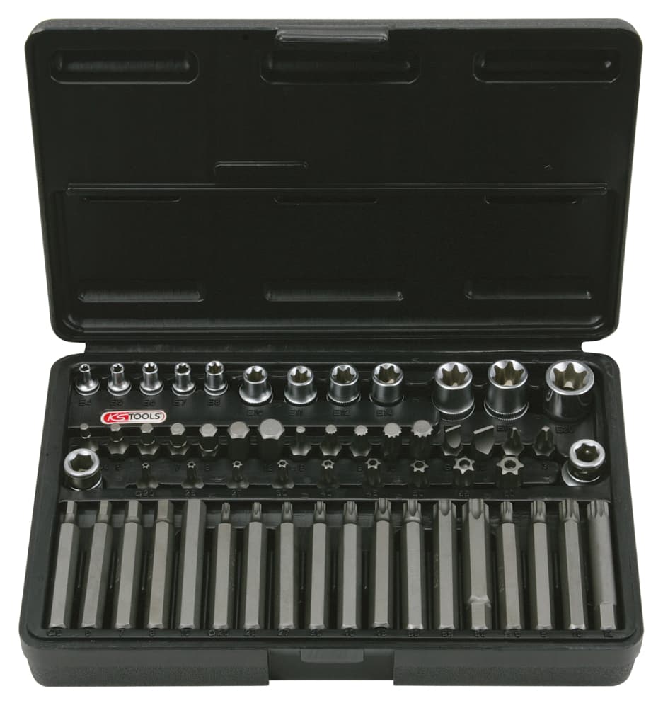 "Coffret de douilles et douilles tournevis TORX® percé. 1-4''- 3-8""-1-2"". 57 p