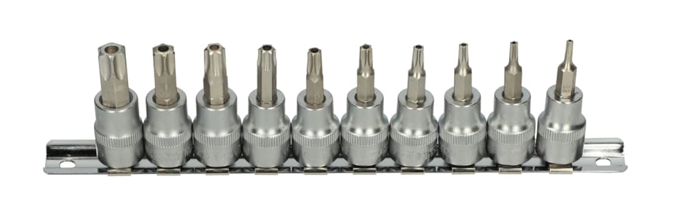 Rail de 10 douilles tournevis ULTIMATE® TORX® percé 3-8''. T10 à T55