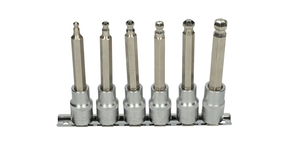 Rail de 6 douilles tournevis à tête sphérique. 1-2'' - L.110 mm - 5 à 12 mm
