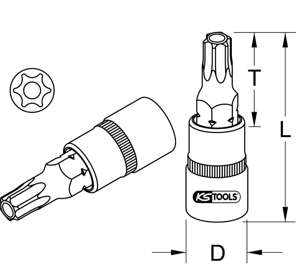 Douille tournevis ULTIMATE TORX® percé 1-2''. L.55 mm - T70