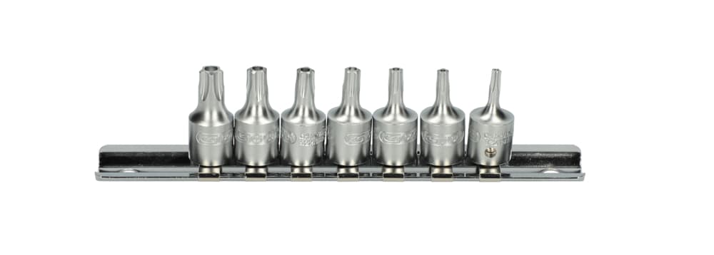 Jeu de 7 douilles tournevis ULTIMATE 5 pans percé 1-4'' sur rail. TS10-TS40