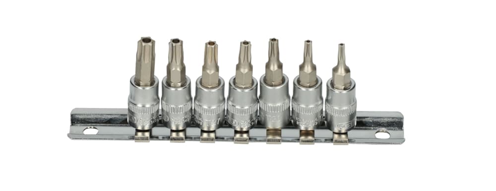 "Jeu de 7 douilles tournevis ULTIMATE TORX® percé 1-4"" sur rail. T10-T40"