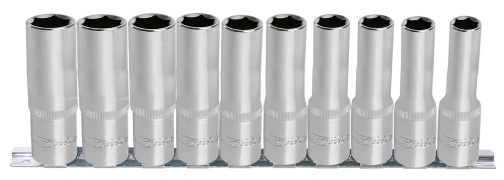 Jeu de 10 douilles longues 6 pans ULTIMATE® sur rail 1-4''. 4-13 mm