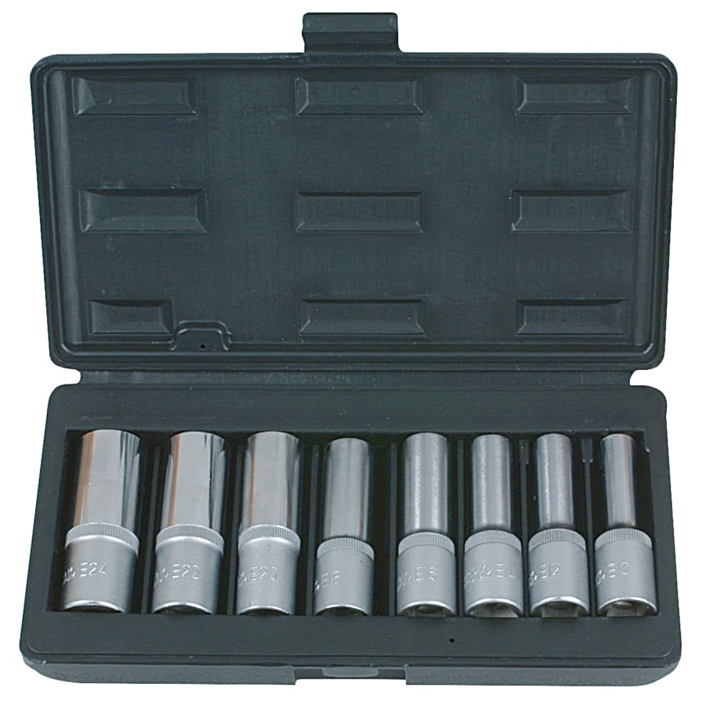 Coffret de 8 douilles TORX®. L.75 mm -  1-2'' - E10 à E24