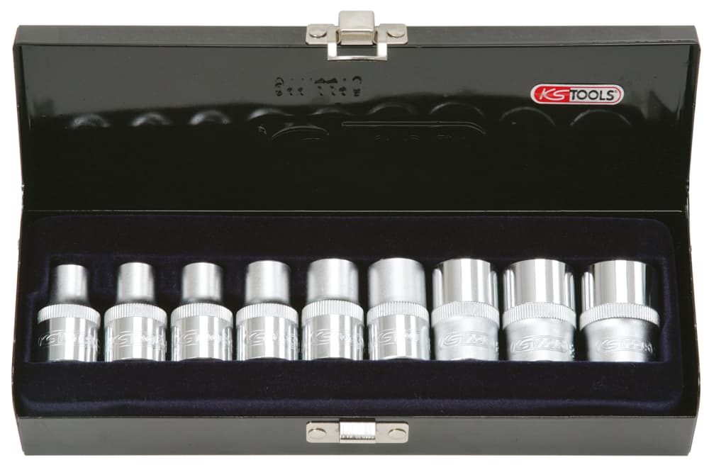 Coffret de 9 douilles TORX®. L.38 mm -  1-2'' - E10 à E24
