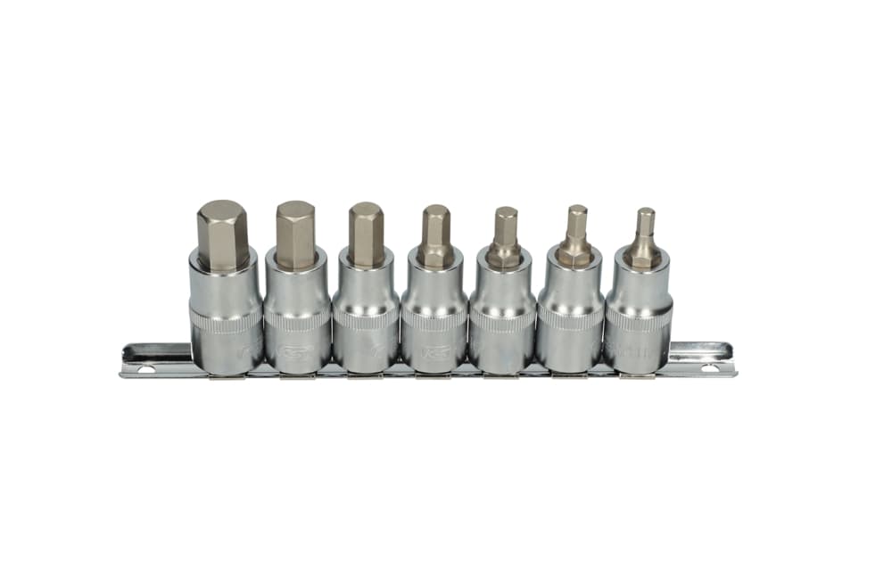 Rail de 7 douilles tournevis 6 pans. L.55 mm - 1-2'' - 5 à 14 mm
