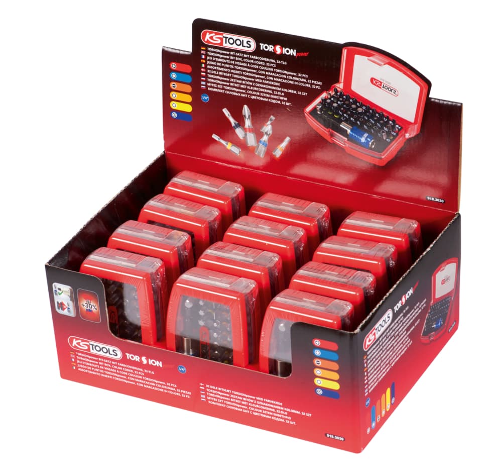 Présentoir de 12 jeux d'embouts de vissage à code couleur TORSIONpower® 1-4''