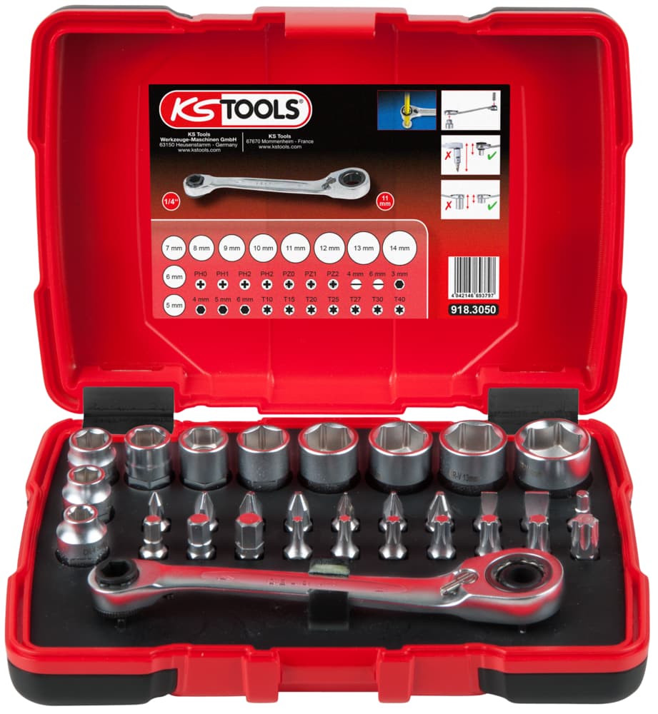 Coffret de douilles traversantes de 5 à 14mm et embouts de vissage 1-4. 32pcs