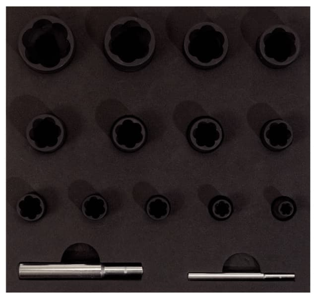 Coffret douilles à chocs pour vis et écrous abîmés 1-4''-1-2''. 6-27 mm. 15 pcs