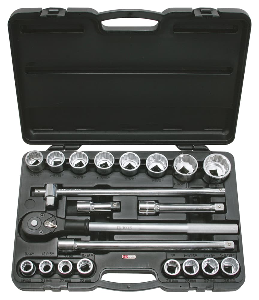Coffret de douilles 12 pans en pouces et accessoires 3-4''. 21 pièces