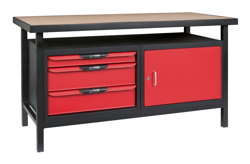 Etabli professionnel d'atelier 1 porte et 3 tiroirs. L. 1.5m