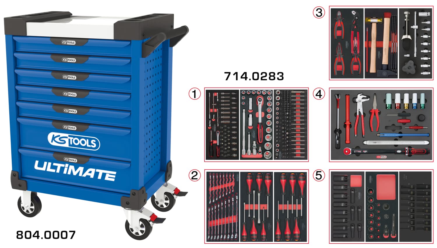Servante ULTIMATE bleue 7 tiroirs équipée de 283 outils