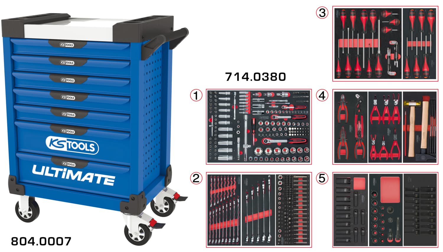 Servante ULTIMATE bleue 7 tiroirs équipée de 384 outils