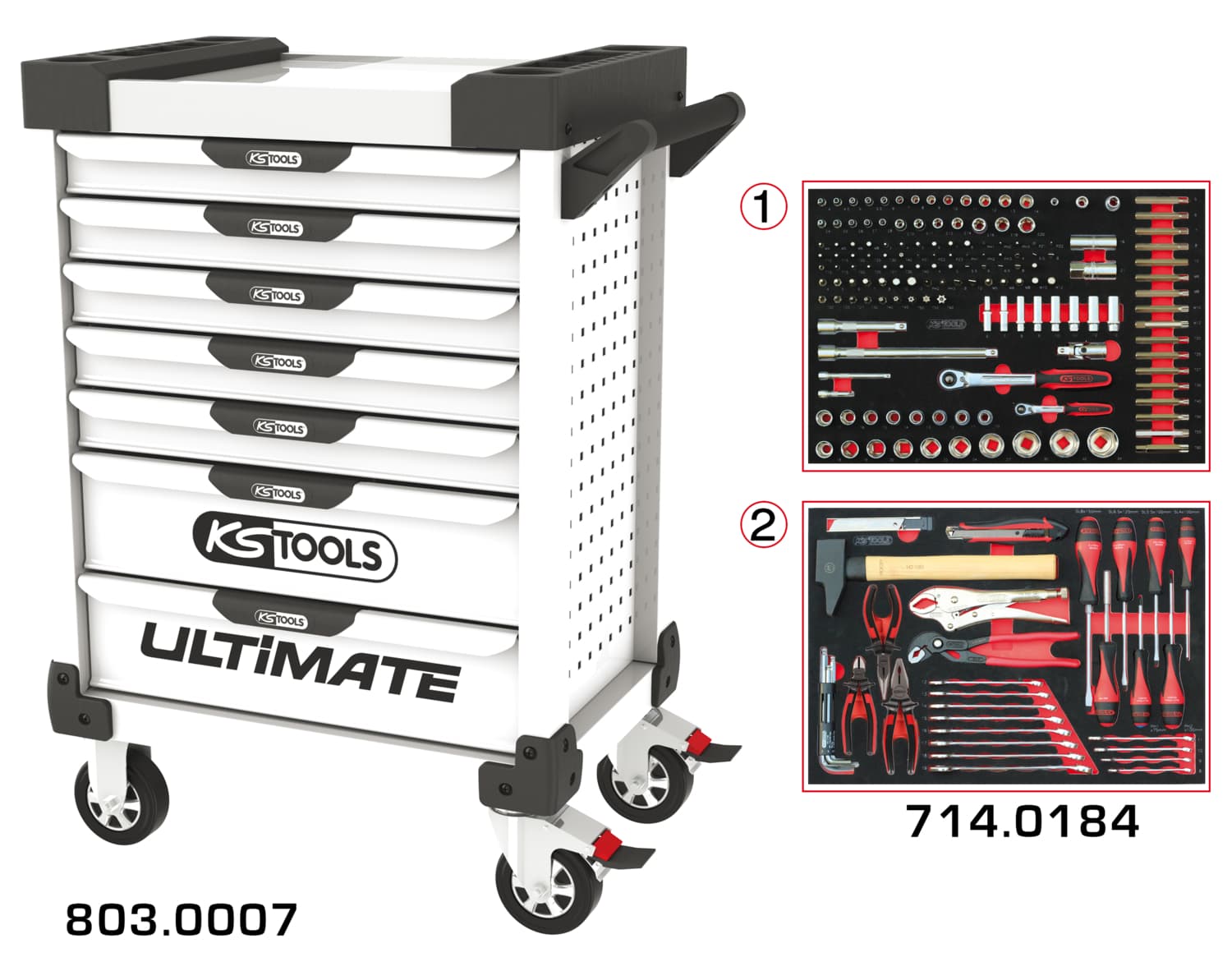 Servante ULTIMATE blanche 7 tiroirs équipée de 184 outils