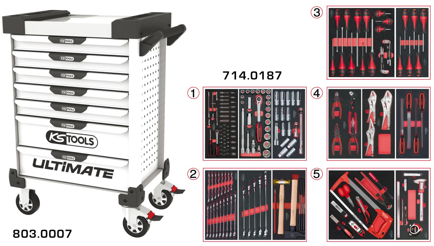 Servante ULTIMATE blanche 7 tiroirs équipée de 187 outils