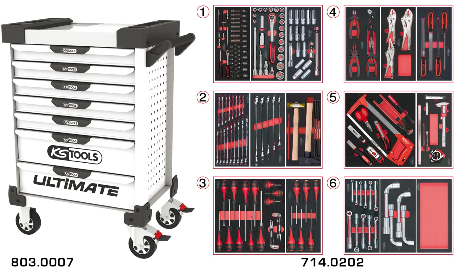 Servante ULTIMATE blanche 7 tiroirs équipée de 202 outils