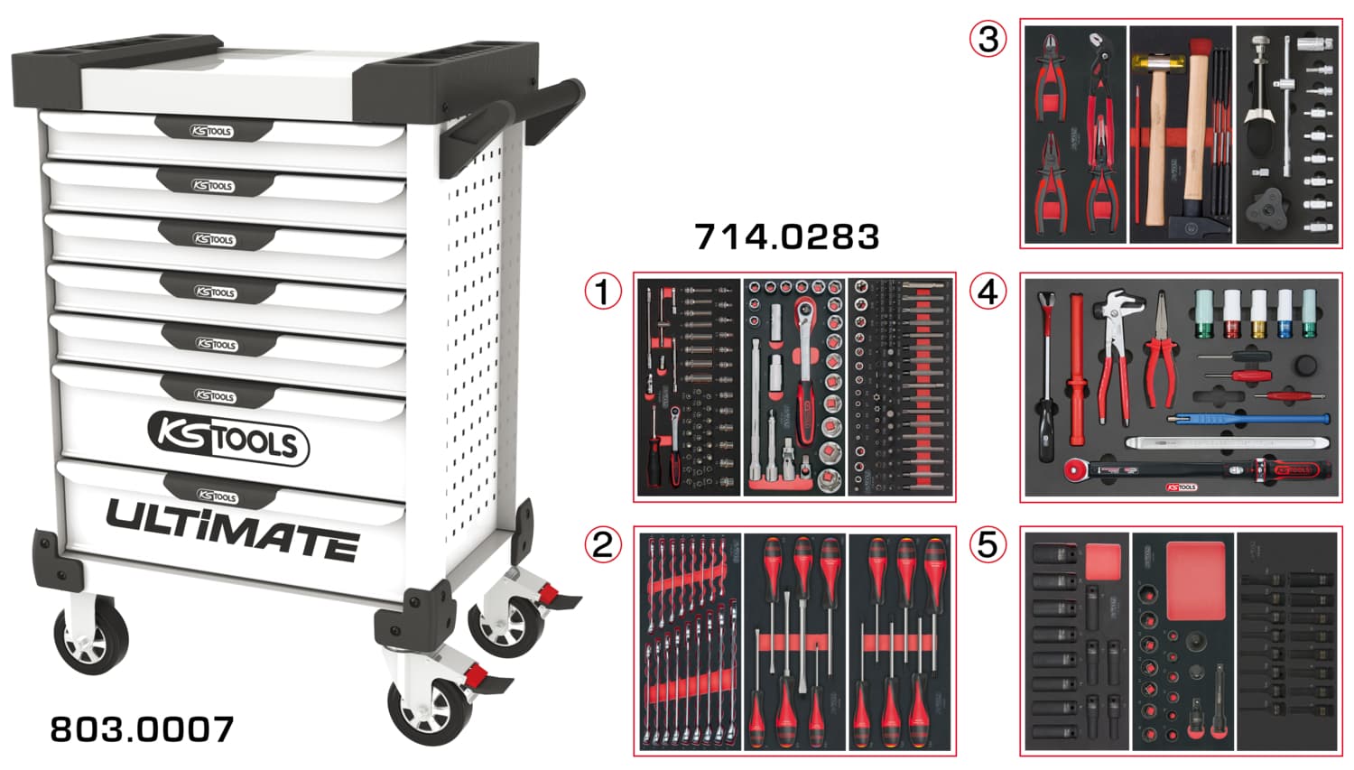 Servante ULTIMATE blanche 7 tiroirs équipée de 283 outils