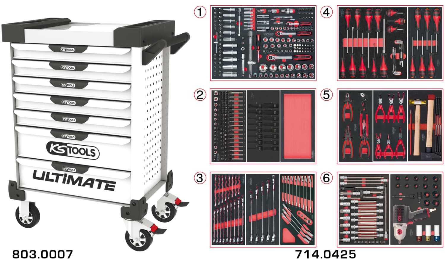 Servante ULTIMATE blanche 7 tiroirs équipée de 429 outils