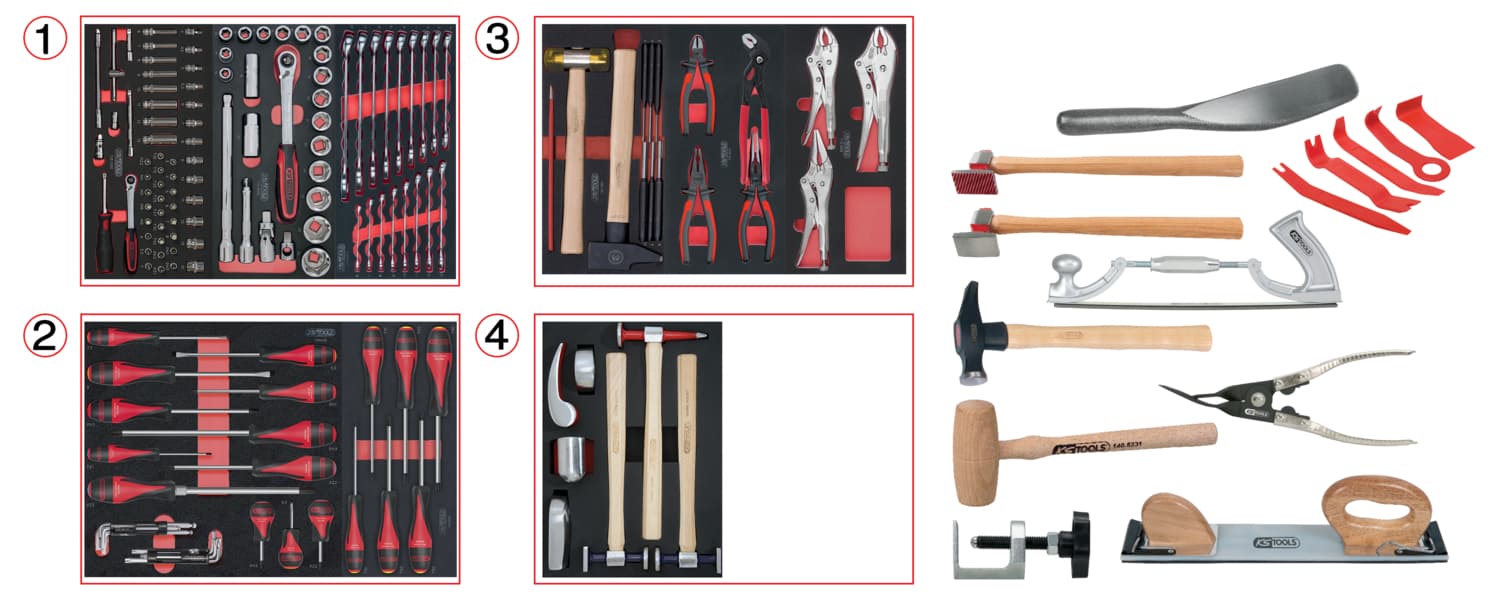 Composition d'outils pour la carrosserie. 166 pièces