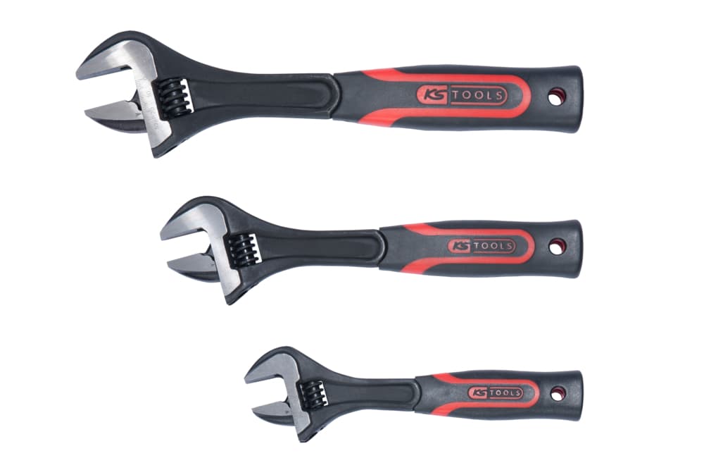Jeu de 3 clés à molette à manche bi-matière. 8'' - 10'' - 12''