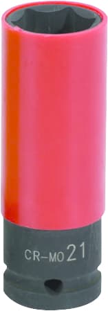 Douille à chocs longue 6 pans pour jantes aluminium - rouge - 21 mm