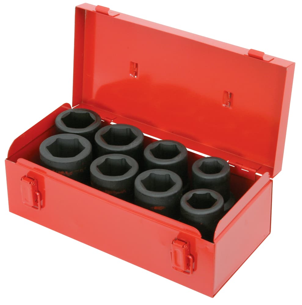 Coffret de douilles longues à chocs 1''. 24 à 38 mm. 8 pièces
