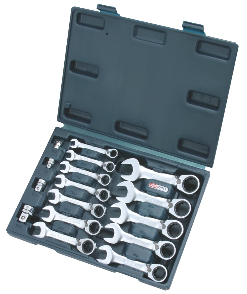 Coffret de clés mixtes courtes réversible à cliquet GEARplus®, 16 pcs