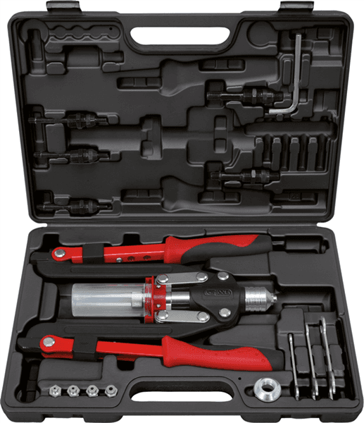 Coffret de pince à rivets et écrous aveugles (insert) - 2 bras pliants