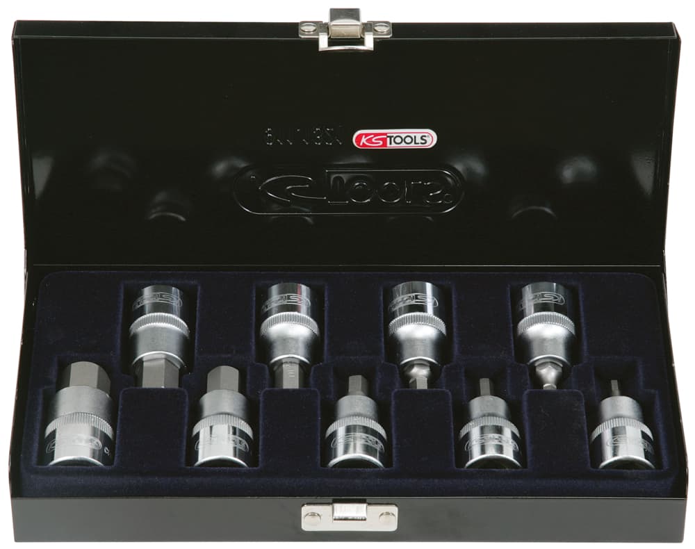 Coffret de 9 douilles tournevis 6 pans 1-2''. 4 à 17 mm