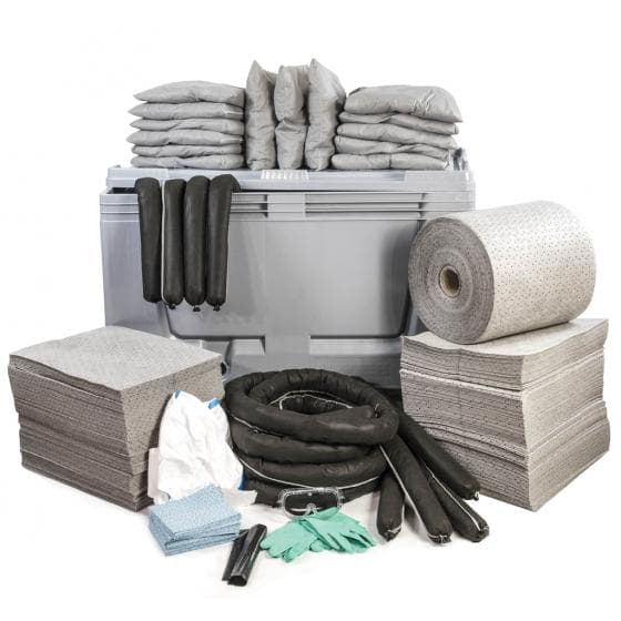 Kit d'intervention pour tous liquides, capacité d'absorption 600 litres. Contena