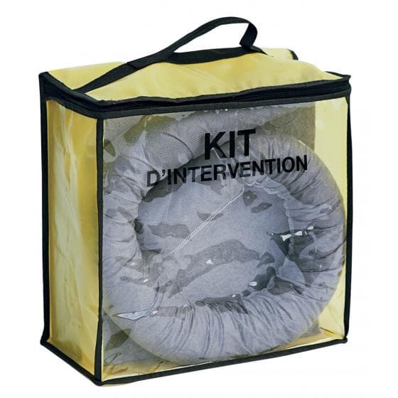 Kit d'intervention pour tous liquides, capacité d'absorption 50 litres. Contenan
