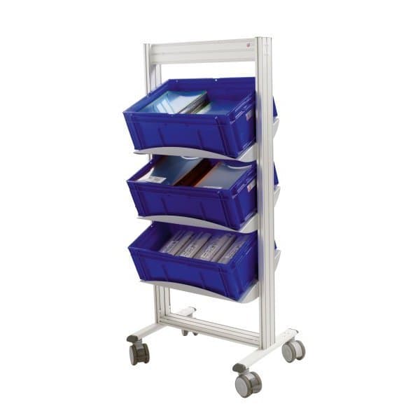 LEANPOST 600B porte bacs l 757 x P 560 x H 1600 mm de 3 niveaux sur roulettes