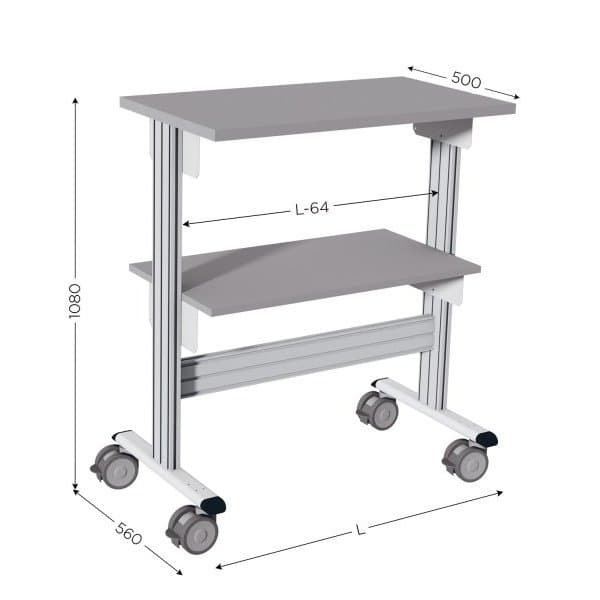 DESSERTE PICKING l 900 x P 560 x H 1080 mm de 2 niveaux sur roulettes