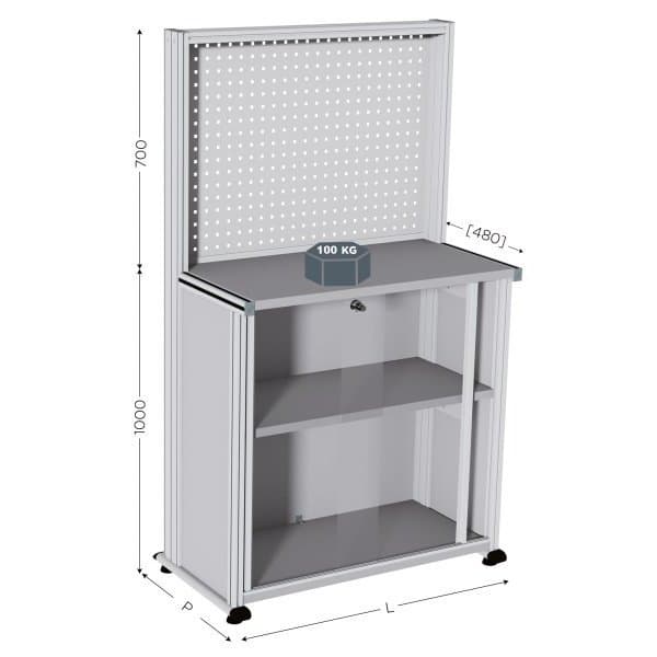 MAINTPOST 800B l 620 x P 500 x H 1700 mm avec plateau mélaminé et rangement infé