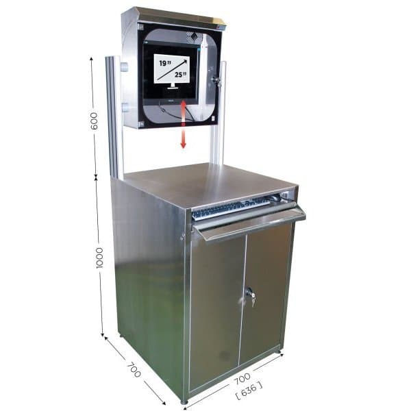 MOBIPOST 950 INOX l 700 x P 700 x H 1615 mm avec tiroir clavier et rangement UC
