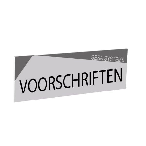 "Bandeau design ""VOORSCHRIFTEN"" l 600 x H 170 mm avec etrier de fixation (Néer