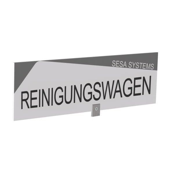 "Bandeau design recto/verso ""REINIGUNGSWAGEN"" l 600 x H 170 mm avec etrier de