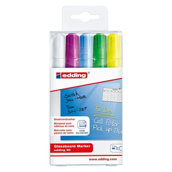Lot de 5 feutres à craie liquide pour tableau verre (bleu, violet, blanc, vert e