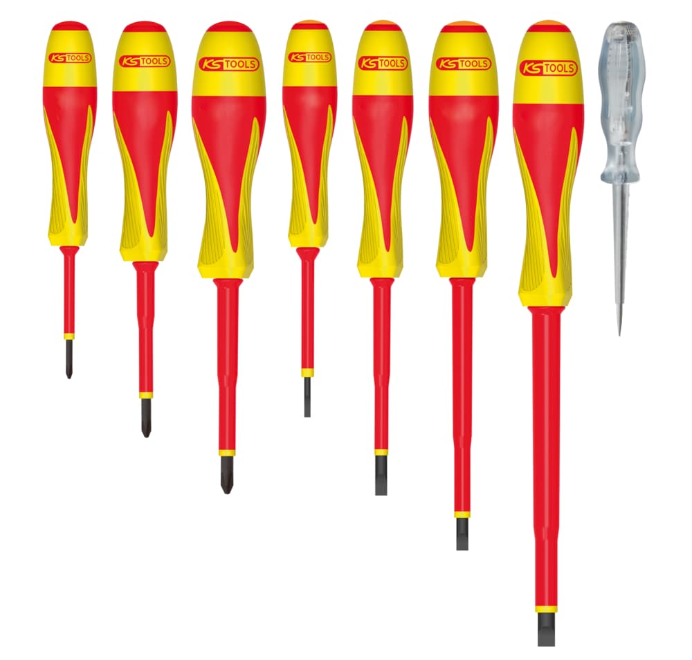 Jeu de 7 tournevis bi-matière isolés 1000V Fente-PH + tournevis testeur