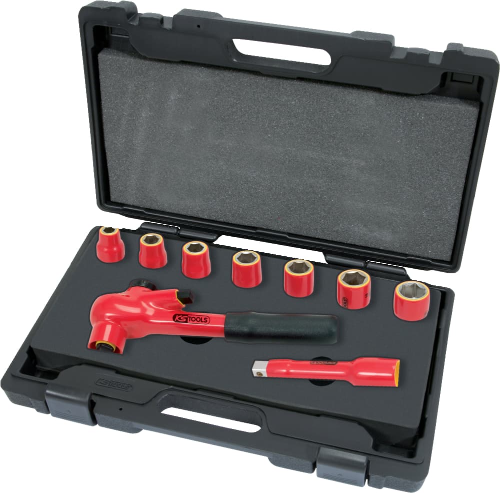 Coffret de douilles isolées 1000V 1/2'' avec cliquet et rallonge - 9 pcs