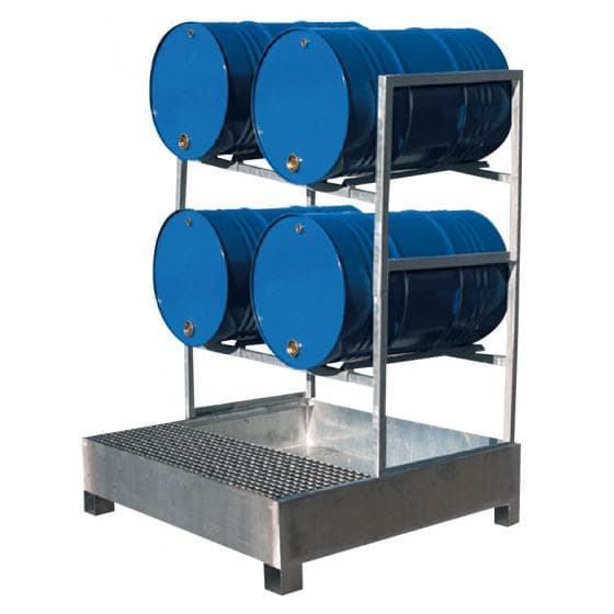 Bac de rétention acier galvanisé à chaud, rétention de 440 litres, demi-caillebo