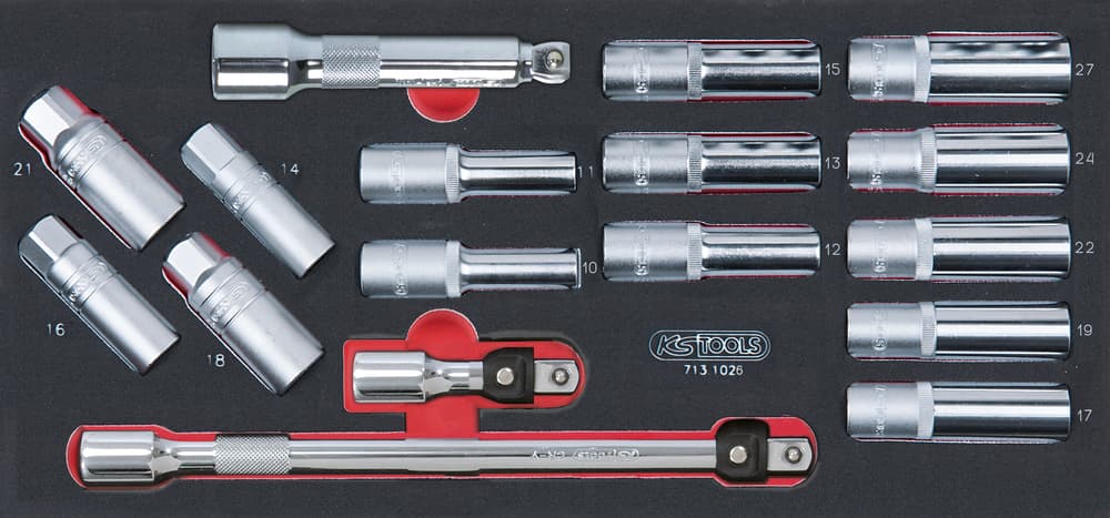 Module de douilles longues et accessoires 1-2''.  17 pièces