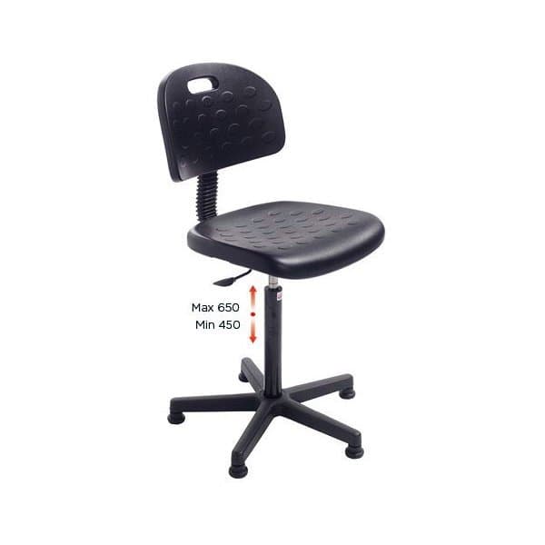 CHAISE D'ATELIER BASIC H 450 - 650 mm assise en polyurethane noir