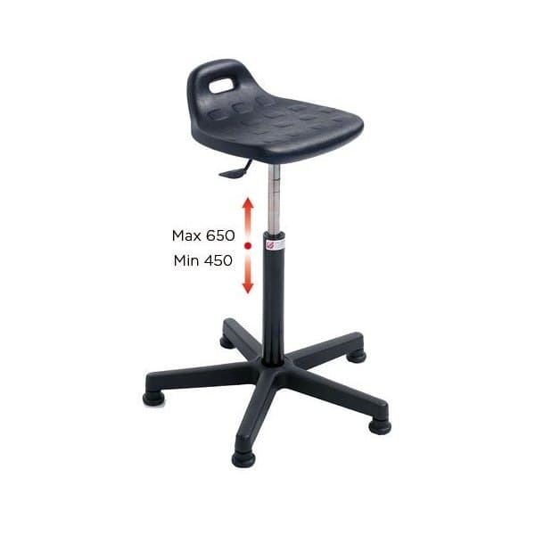 TABOURET D'ATELIER CONFORT H 450 - 650 mm assise en polyurethane noir