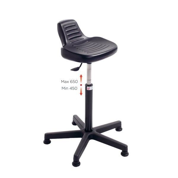 siège D'ATELIER CLASSIC H 450 - 650 mm assise en polyurethane noir sur patins
